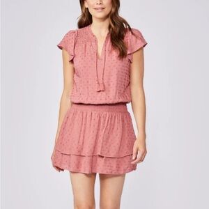 PAIGE Dusty Rose Mini Dress with Ruffle Sleeves